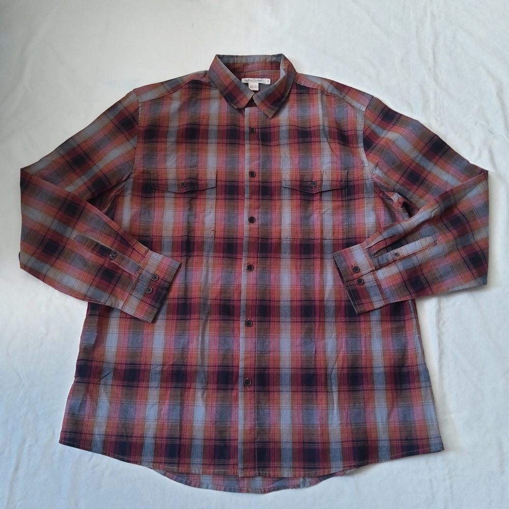 Carbon2Cobalt Long Sleeve Plaid Shirt Size XL Pockets Cotton Button Down Stripes